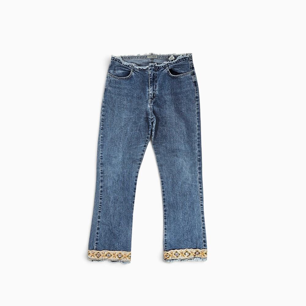 Y2k Euro Beaded Jeans Straight Leg Raw Hem - Size 30